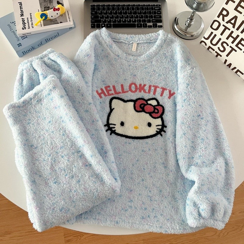 2pcs/Set Pajamas Korean Cute Dog Thickened Warm Fall And Winter Women's Pajamas Long-Sleeved Long Pants Set Sweet New Sleepwear