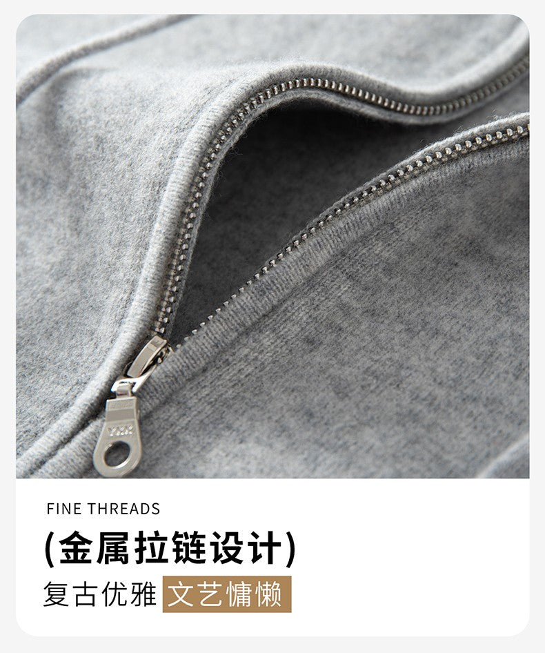 Autumn Winter Thickened Warm 100% Pure Wool Vest Men's Vest with Hood Zipper Cardigan Casual Pocket Sweater Jacket