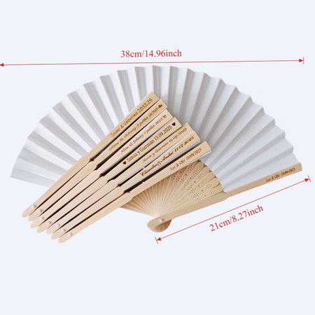 Personalized white paper Hand Fans with organza bag Custom Engraved Wedding Fans Party Favor Bridal Shower Accessory Guest Gifts