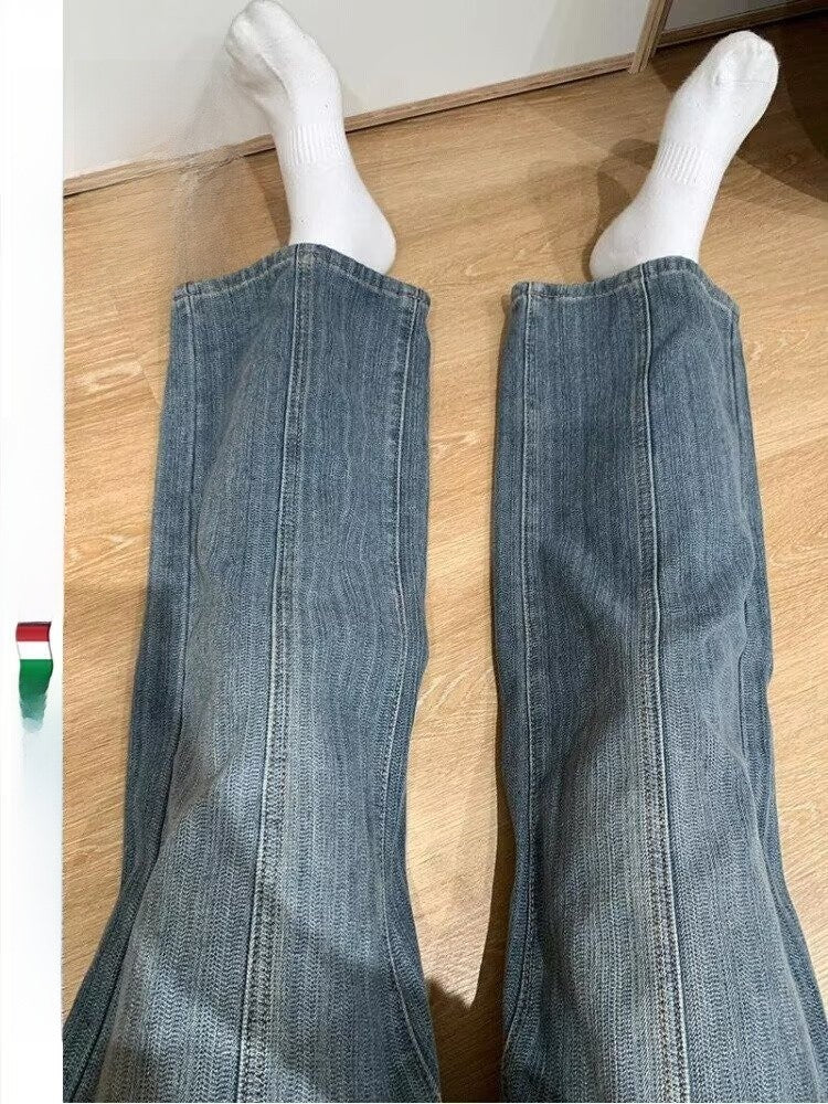Retro Textured Wide Leg Denim Jeans Loose Drapey Straight Long Trousers for Women High Waist Casual Sle Spring Season