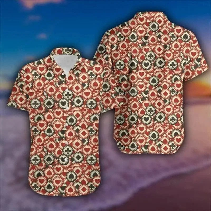 Casino Poker Dice Pattern Beach Shirt For Men Money 3D Printed Hawaiian Shirts Holiday Short Sleeve Lapel Top Loose Women Blouse