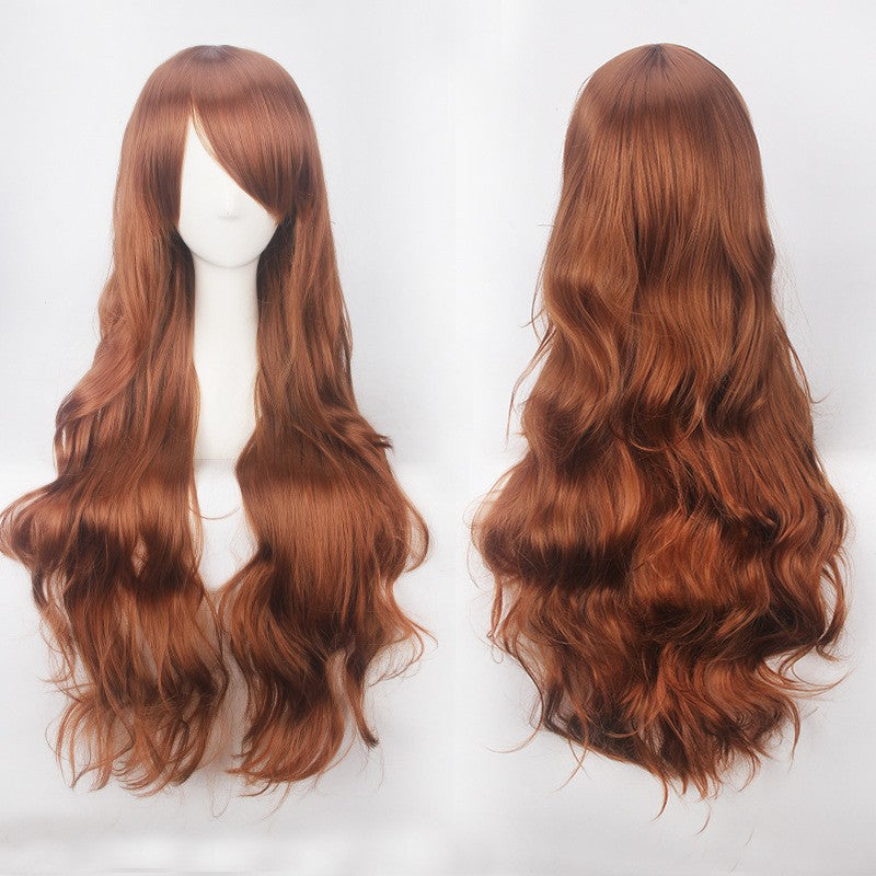 European and American style cos color anime wig, with foreign trade buckle net, universal, 80CM long, curly Synthetic fiber wig