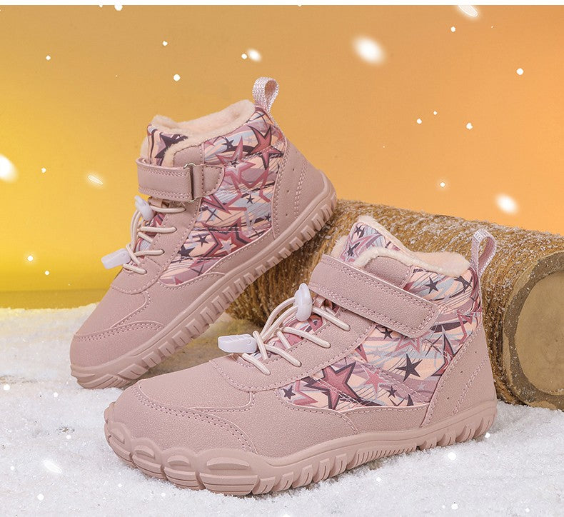 2025 Kids Barefoot Snow Boots Wide Toe Winter Insulated Waterproof Fur Lined Shoes for Boys Girls Cold Weather Outdoor Sneakers