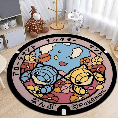 MINISO Japanese Anime Pokemon Round Rugs Non-Slip Floor Mat for Home Living Room Bedroom Circle Rug Washable Round Carpet Decor