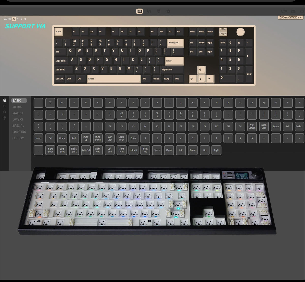 GMK104 Mechanical Keyboard Kit Three Mode Gaming Keyboard Hot Swap  Backlit Gasket Structure This VIA with display screen