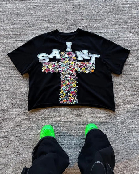 American Hip-hop Anime Print Oversized T-shirt Men Retro Trendy Streetwear Top Pure Cotton Round Neck Casual Loose Short Sleeves
