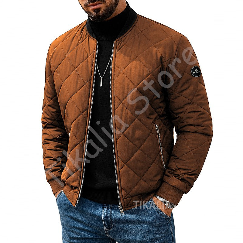Quilted Jacket Men Autumn Winter Slim Fit Bomber Jacket Men Baseball Collar Cotton Padded Faux Fur Lined Casual Coat for 65-95kg