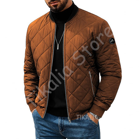 Quilted Jacket Men Autumn Winter Slim Fit Bomber Jacket Men Baseball Collar Cotton Padded Faux Fur Lined Casual Coat for 65-95kg