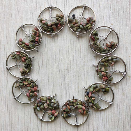 Natural Amethysts Roses Quartz Stone Handmade Wire Wrapped Tree of Life Pendants 30mm for Jewelry Marking Wholesale 12pcs/lot