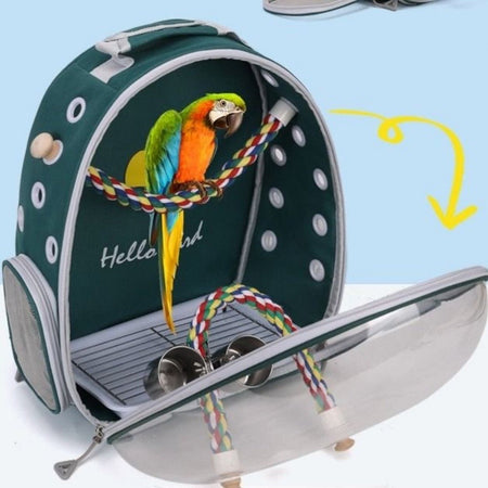Portable Bird Carrier Bird Backpack with Perch Rope and Tray for Parrot Parakeet Macaw Cockatiel Acrylic Pet Cage Birds Bag