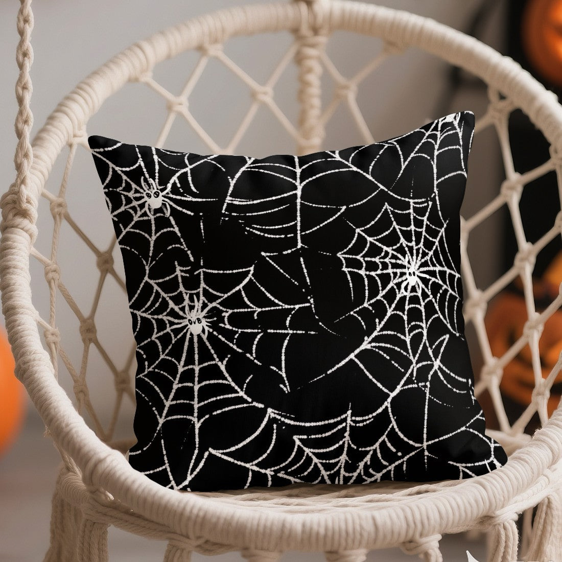 Halloween Ghost Pumpkin Print Cushion Cover Peach Skin Velvet Room Home Sofa Living Office Car Simplicity Pillow Cover 45x45CM