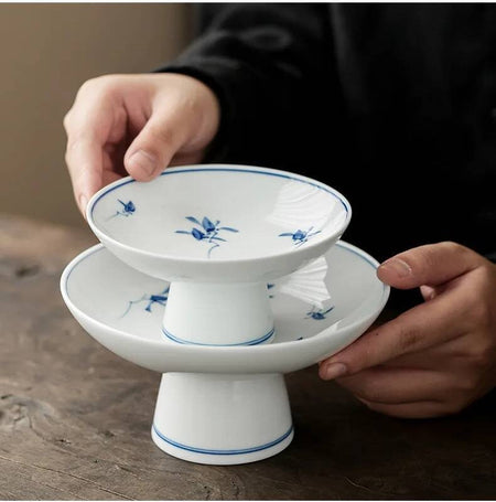 Pure Hand-painted Butterfly Orchid Fruit Plate, Dehua White Porcelain Tea Snack Living Room Table, High Footed Fruit Snack Plate