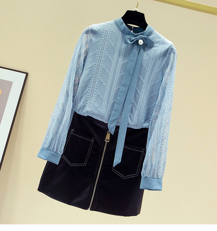 Women Blouse Shirt New Long Sleeve Stand Collar Elegant Lace-up Blouse Shirt Women Tops Blouses Shirts Blusas Camisas 2025 Q687
