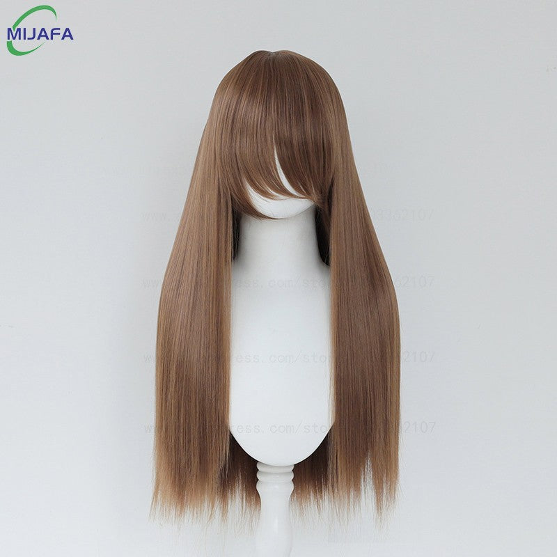 Very High Quality 400g 48 Colors 24Inch 60cm Long Straight Cosplay Wig With Bangs Heat Resistant Hair Anime Wigs + Wig Cap
