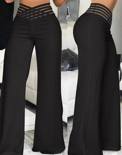 Women High Elastic Waist Wide Leg Loose Pants Summer Fashion Oversized Solid Color Dance Full Flare Trousers LRFZ-m040