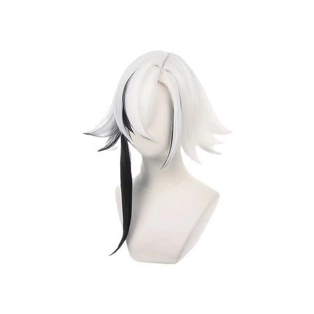 Anime Cosplay Arlecchino Wig Short Straight White Black Synthetic Hair Peluca For Frieren Festival Halloween Props