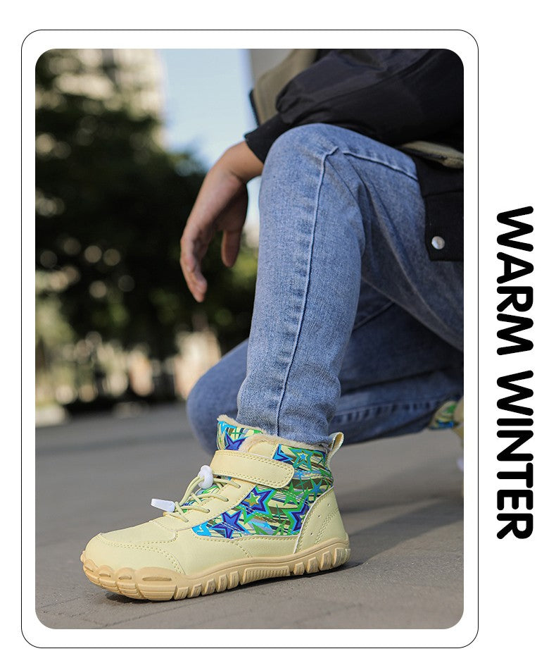 2025 Kids Barefoot Snow Boots Wide Toe Winter Insulated Waterproof Fur Lined Shoes for Boys Girls Cold Weather Outdoor Sneakers