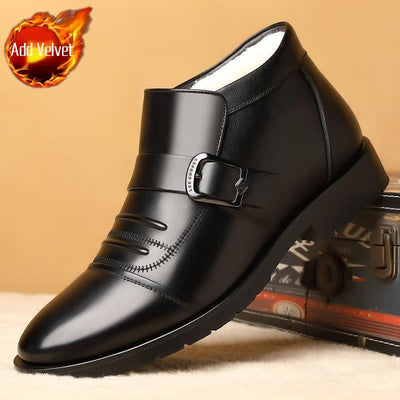 Snow Boots for Men Leather Black British Style Winter Shoes Man Casual Thick Plush Work High Quality Anti Slip Fleece Fashion