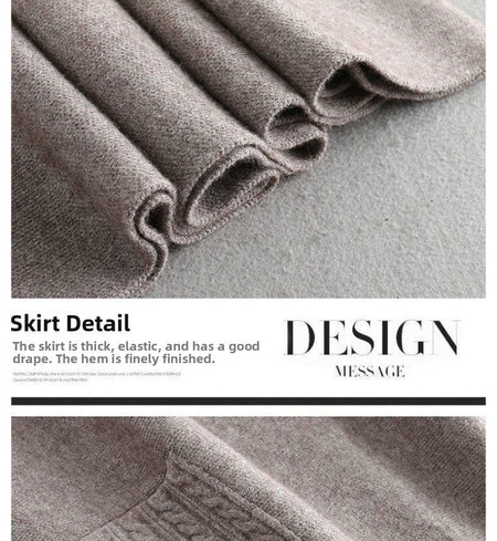 Autumn Winter Women's Mid-Length Knitted Pleated Skirt High Waist A-Line Long Skirt Loose Fuzzy Wool Skirt Double ket