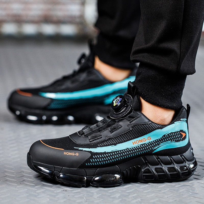 Men's Work Shoes  Rotary Buckle Work Sneakers Protective Shoes Safety Industrial Puncture-Proof Anti-Smash Steel Toe Shoes