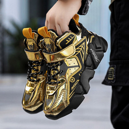 Winter Children's Fashion Sports Shoes Leather Boys' Running Sneakers Flat Casual Walking Shoes Warm Lightweight Outdoor Boots