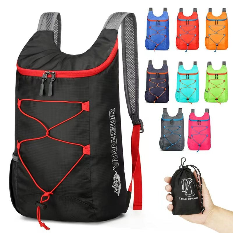 The foldable nylon outdoor lightweight backpack, simple handbag and hiking bag are suitable for outdoor sports and travel