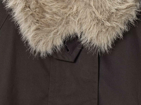 Women's Autumn and Winter Casual Straight Waterproof Parka Jacket with Fur Hem, Warm Zipper Long Sleeve Outwear