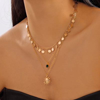 Classic Pendant Necklace for Women Micro Zircon Turkish Lucky Evil Eyes Palm Cross Pearl Multilayer Metal Chain Choker Jewelry