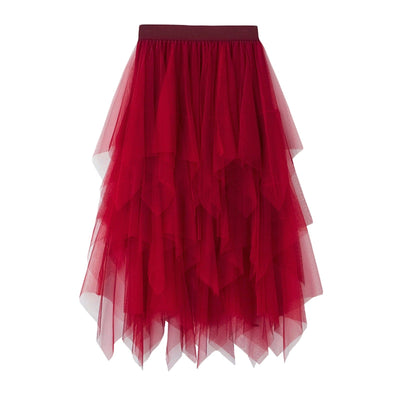 New Fairycore Lady ´s Fashionable Sexy Solid Color Mesh Skirt, Irregular Elastic Tulle Bubble Skirt, Daily Life and Vacation