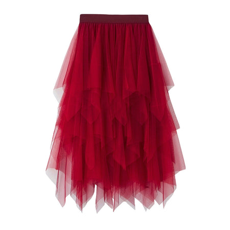 New Fairycore Lady ´s Fashionable Sexy Solid Color Mesh Skirt, Irregular Elastic Tulle Bubble Skirt, Daily Life and Vacation