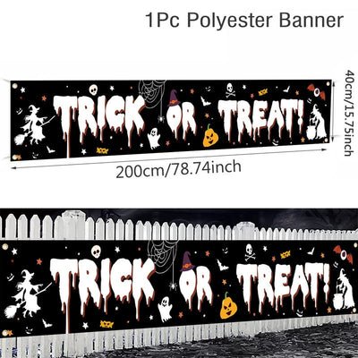 Ghost Halloween Pumpkin Banner Retro Halloween Party Signs Banner Decorations Fence Yard Porch Sign Outdoor Terror Decorations