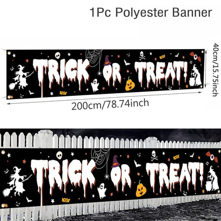 Ghost Halloween Pumpkin Banner Retro Halloween Party Signs Banner Decorations Fence Yard Porch Sign Outdoor Terror Decorations