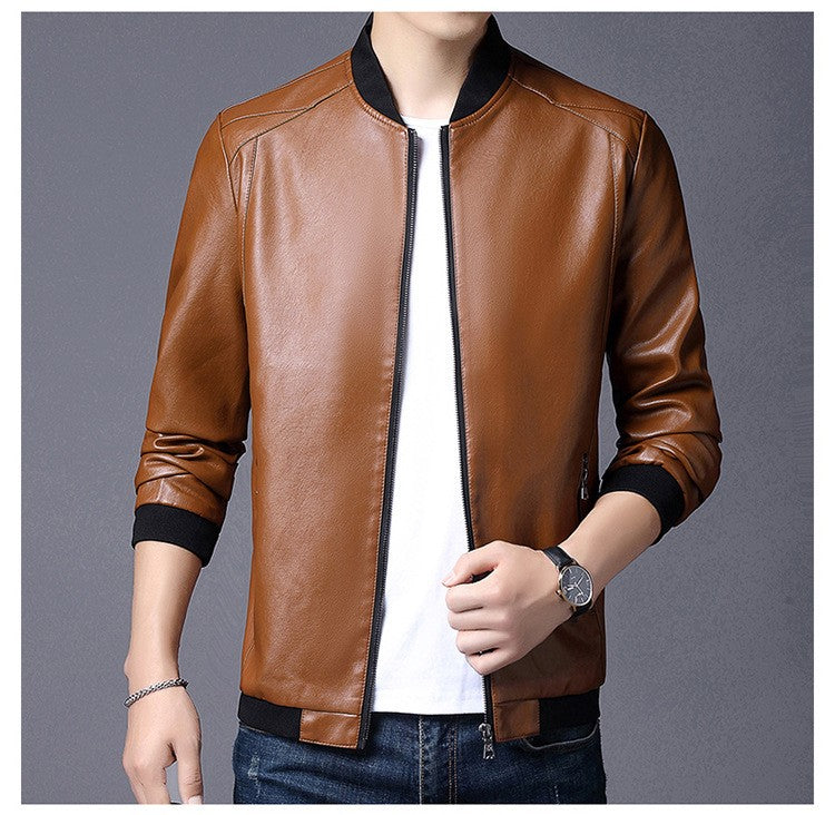 Big size leather jacket men's autumn stand collar men's leather jacket fat guy leather jacket youth motorcycle leather jacket