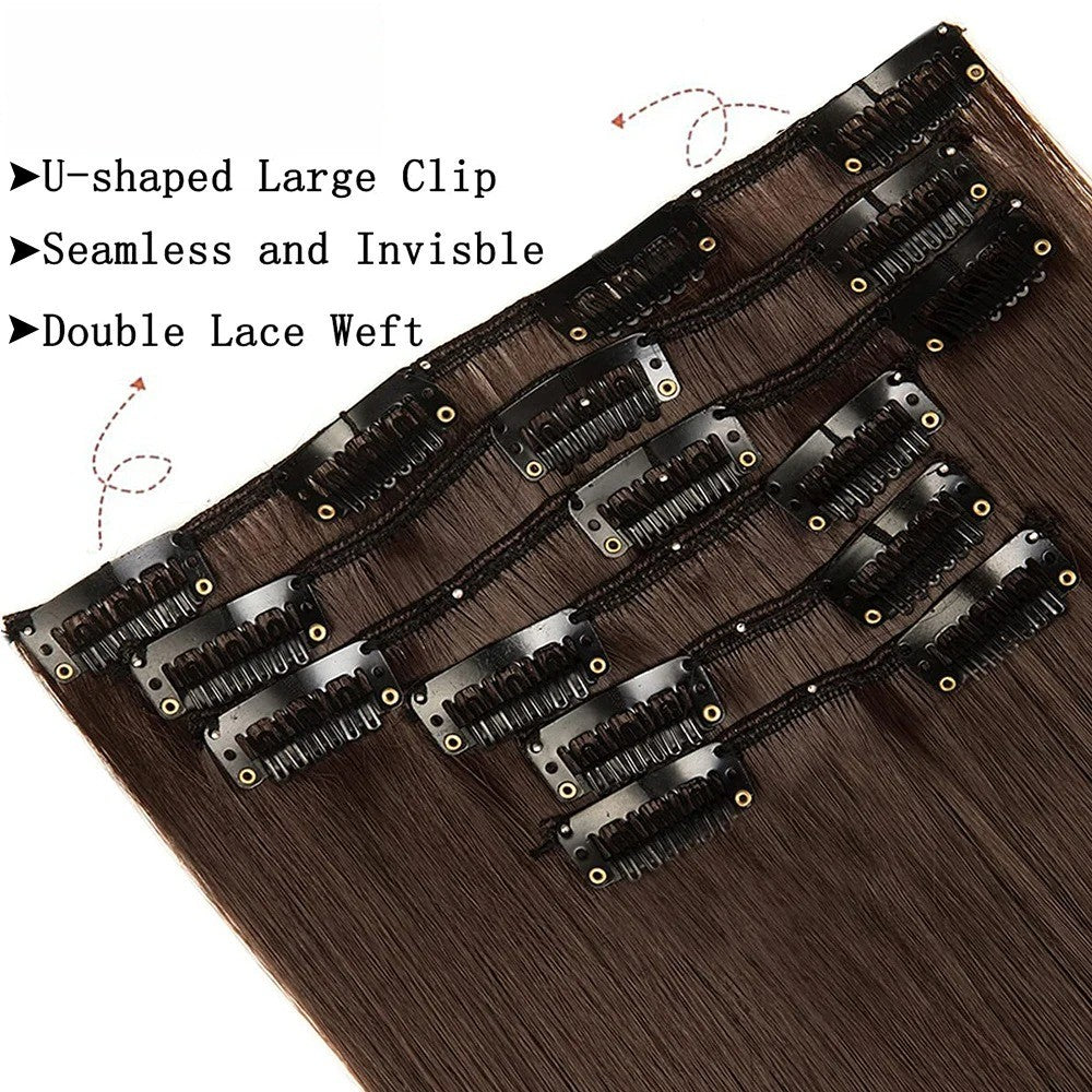 16 Clips in Hair Extensions 24Inchs Long Straight Hairstyle Synthetic Blonde Black Hairpieces Heat Resistant Fake Hair 6Pcs/Set