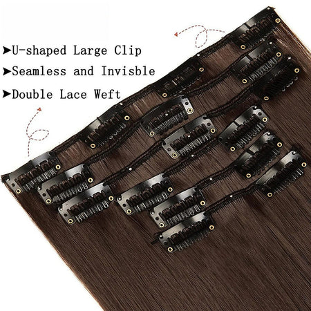 16 Clips in Hair Extensions 24Inchs Long Straight Hairstyle Synthetic Blonde Black Hairpieces Heat Resistant Fake Hair 6Pcs/Set