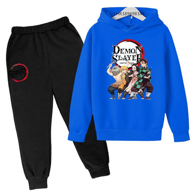 Anime Demon slaying ninja Suitable for children's hooded sweatshirt outerwear pants set autumn winter clothing for boys girls