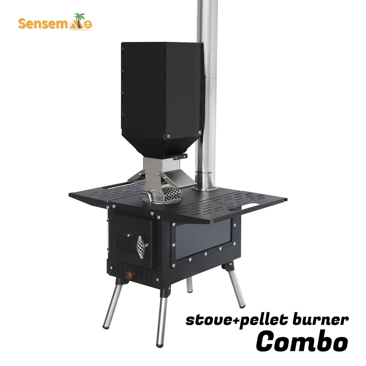 Hot Tent Wood Burning Stove Folding Stainless Steel 5-Section Chimney Outdoor Camping Wood Heater with Cooking Wing Panels