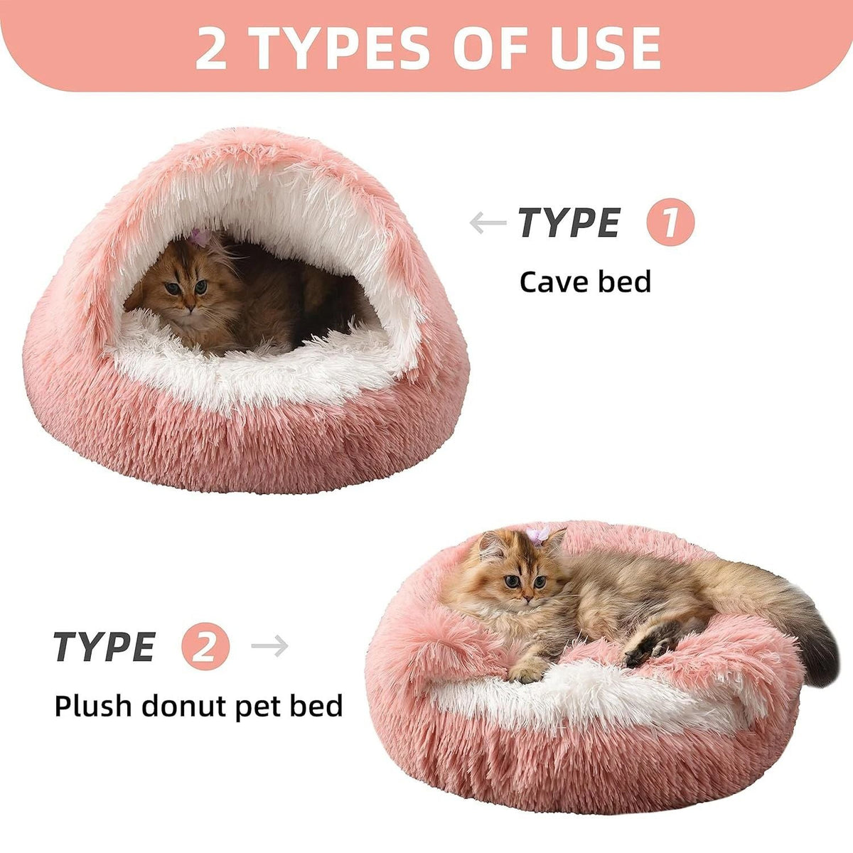 2 in 1 Soft Plush Pet Bed 50CM with Cover Round Cat Bed Pet Puppy Mattress Warm Cat Dog Sleeping Nest Cave for Small Dogs Mats