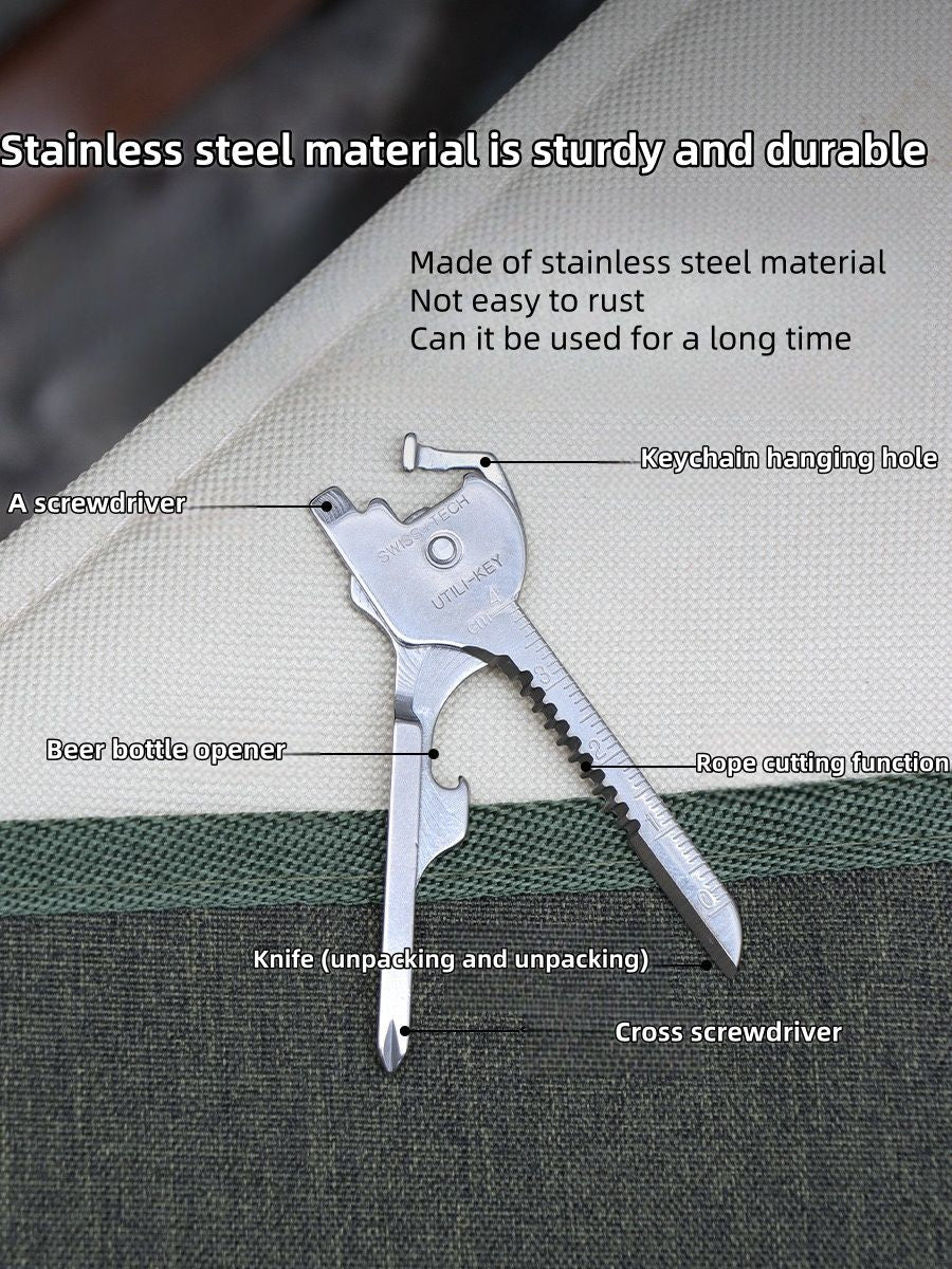 Multi Function Folding Tool Keychain Opener Screwdriver EDC 6 In 1 Utility Outdoor Survival Rescue Pocket Plier KeyRing
