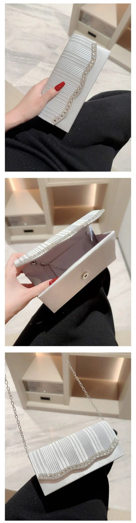 Wedding Party Handbag Ladies Glitter Silver Clutch Bag Envelope Evening Bag Fashion Elegant Long Purse Women Chain Shoulder Bags