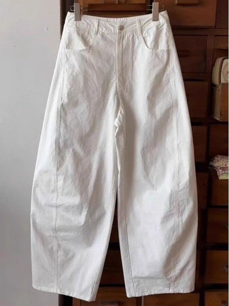 Pure Cotton Casual Trousers Pear ape Body Workwear Pants High Waist Straight Leg Loose Fit Breathable Comfortable Nine Points