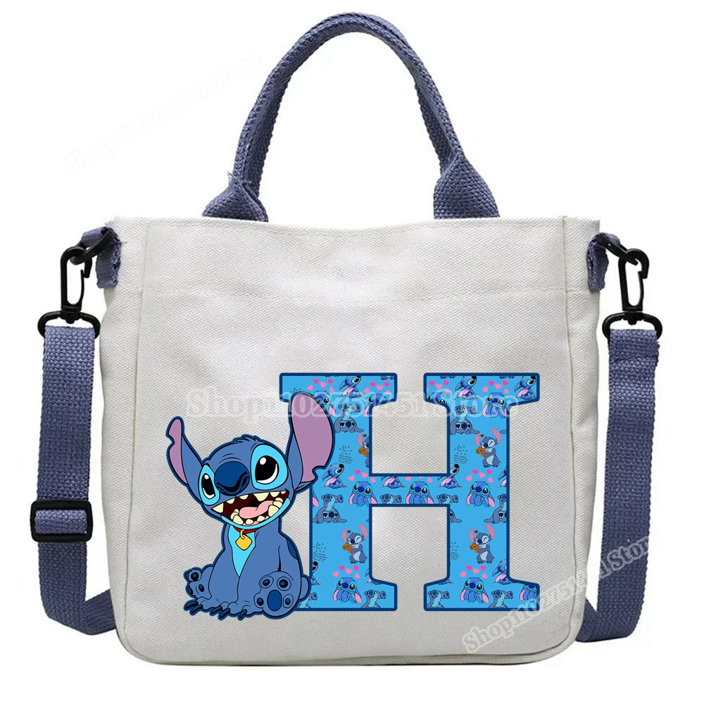 Disney Stitch Letter A-Z Print Shoulder Bags Cute Anime Action Figure Stich Purses Handbags Women Sling Messenger Bag Gift