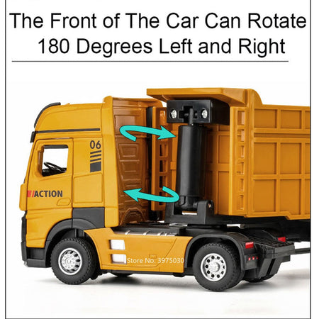 1:50 Miniature Trailer Dump Truck Cars Toys Model 3 Doors Opened Extended Engineering Vehicle Light Sound Car Boys Festival Gift