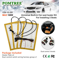 Universal Built-in Car Seat Heater Set Fit 2 Seats with 12V Alloy Wire Fast Heating Pad and 3 Levels Dual Control Switch System