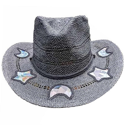 Suncatcher Cowgirl Straw Prism Hat Cowboy Hat Handmade Weave Women Straw Cap Wide Brim Women's Fashion Sun Hat for Summer Beach