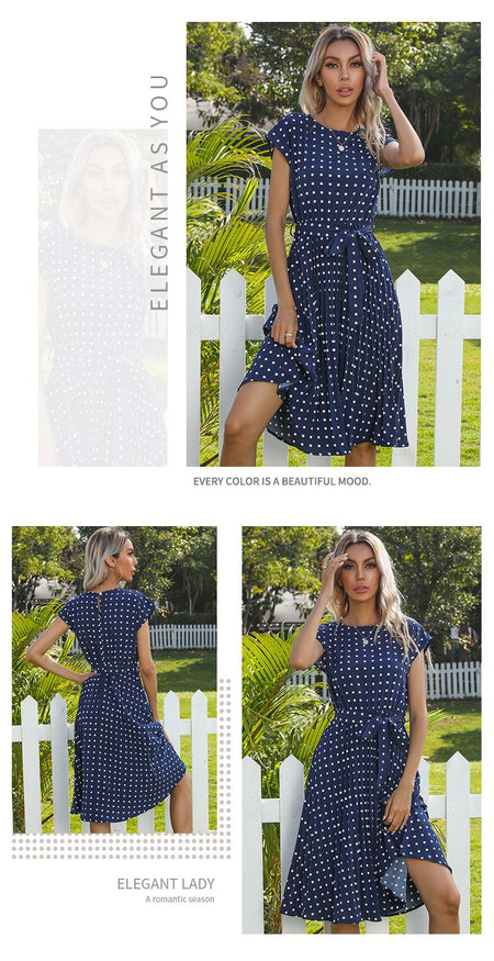Summer Dresses For Women High Waist Midi Elegant Pleated Polka Dots Office Lady Dinner Party Vacation Dress Female Clothing Robe