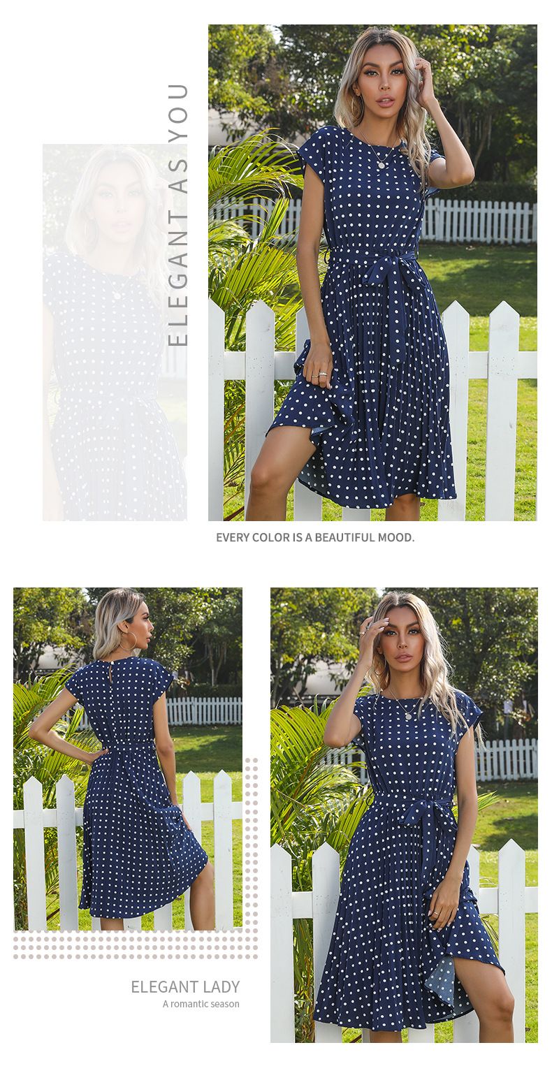 Summer Dresses For Women High Waist Midi Elegant Pleated Polka Dots Office Lady Dinner Party Vacation Dress Female Clothing Robe