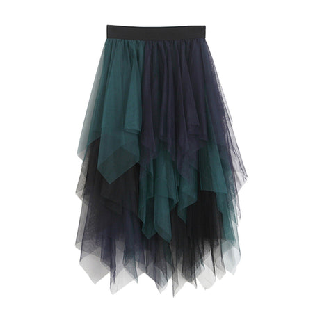 New Fairycore Lady ´s Fashionable Sexy Solid Color Mesh Skirt, Irregular Elastic Tulle Bubble Skirt, Daily Life and Vacation