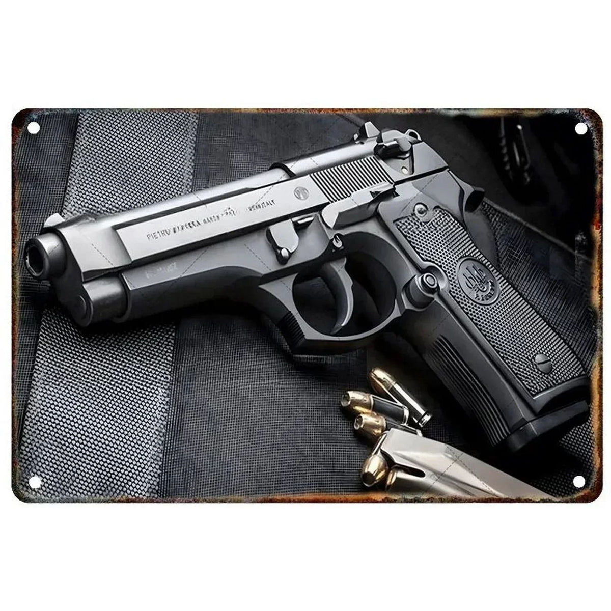 GUNHERO Pistol Metal Wall Signs - Bold Military Style - Perfect Decor for Man Caves, Homes, Bars & Garden Spaces