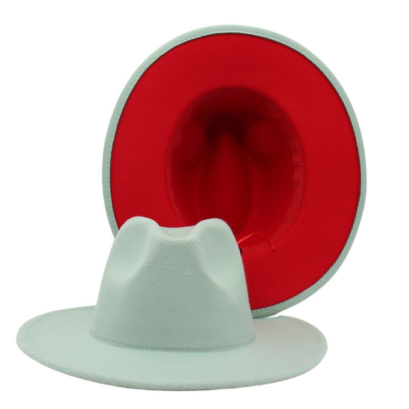QBHAT Two-color Fedora Hat Women Men Wide Brim Felt Jazz Hat Ladies Party Top Cap Patchwork Chapeau Sombreros De Mujer 50 Colors